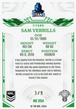 2023 NRL Traders Elite - Mojo Emerald #ME054 Sam Verrills Back